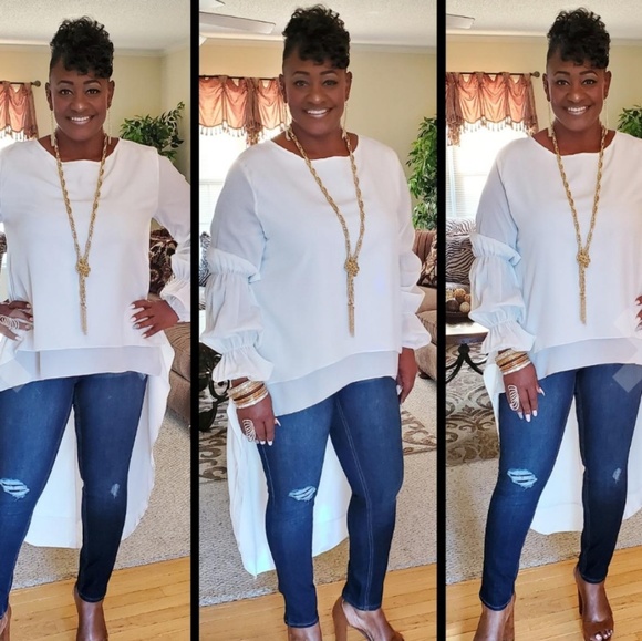 Boutique Tops - New Fish Tail Asymmetrical Lantern Sleeve Top